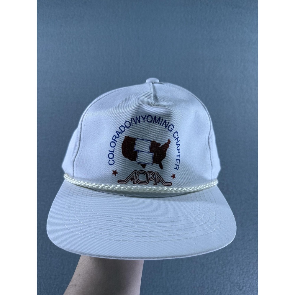 Vintage‎ Fahrenheit Colorado Wyoming ACPA Hat Cap Snap Back White Rope USA